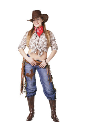 girl cowboy on a white backgroundの写真素材