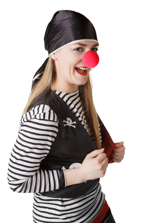 Clown in a pirate suit isolated on a white backgroundの写真素材