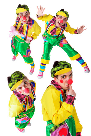 Funny clown collage isolated on white backgroundの写真素材