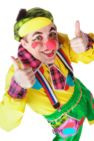 Clown showing ok sign with her fingers isolated on a white backgroundの写真素材