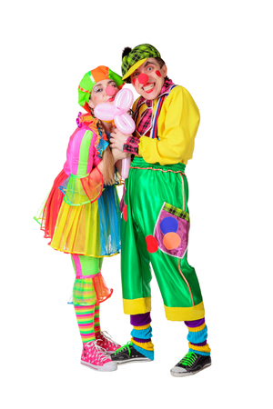 Couple of happy clowns  Isolated on whiteの写真素材