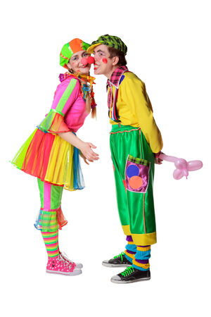 Couple of happy clowns  Isolated on whiteの写真素材