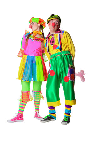 Couple of happy clowns  Isolated on whiteの写真素材