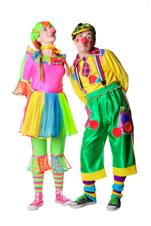 Couple of happy clowns  Isolated on whiteの写真素材