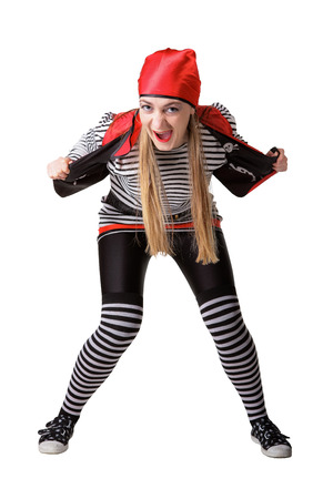 Actor in a pirate suit isolated on a white background の写真素材