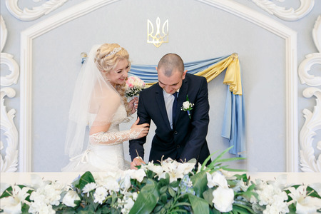 Solemn registration of marriage in the Wedding Palaceの写真素材