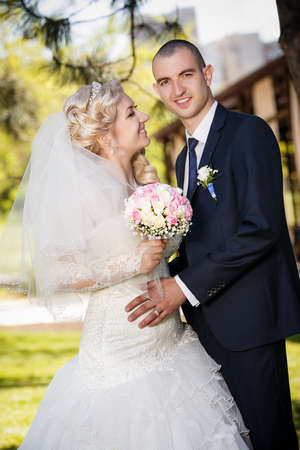 groom and the bride during walk in their wedding dayの写真素材