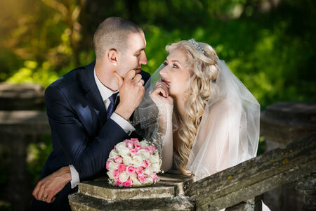 groom and the bride during walk in their wedding dayの写真素材