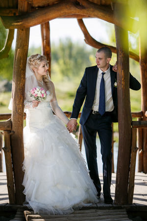 groom and the bride during walk in their wedding dayの写真素材