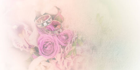 Vintage wedding bouquet with ringsの写真素材
