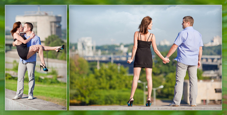  collage -  Happy loving couple on vacation also walks in the cityの写真素材