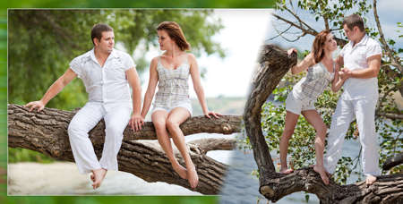 Collage - a loving couple on a beachの写真素材