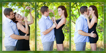 Collage - Loving couple playfully eating grapesの写真素材
