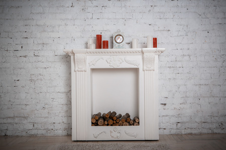 decoration with fireplace in the roomの写真素材