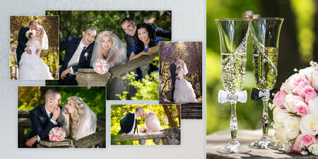 Collage - groom and the bride and the best man with the witness during walk in their wedding dayの写真素材