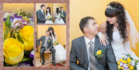 Collage - groom and the bride in their wedding dayの写真素材