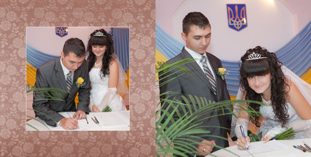 Collage - Solemn registration of marriage in the Wedding Palaceの写真素材