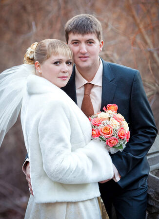 groom and bride in autumn wedding dayの写真素材