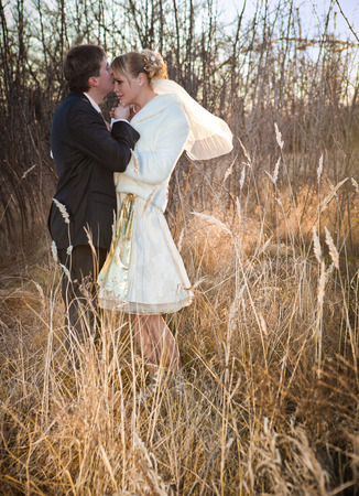 groom and bride in autumn wedding dayの写真素材