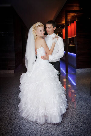 dance young bride and groom in banqueting hallの写真素材