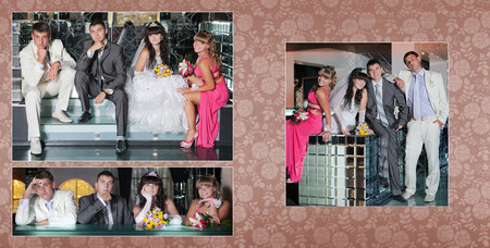 Collage - groom and the bride and the best man with the witness next to barの写真素材