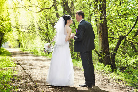 groom and the bride during walk in their wedding dayの写真素材