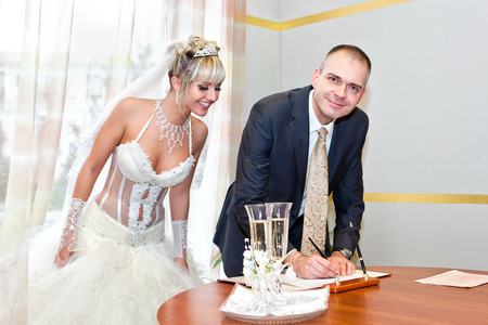 Solemn registration of marriage in the Wedding Palaceの写真素材