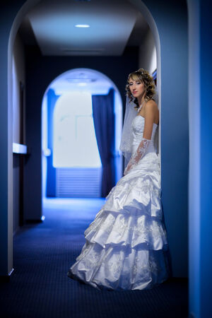 Bride at hotel corridorの写真素材
