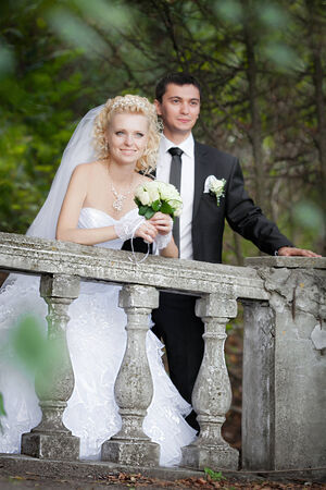 groom and bride on walk in their wedding dayの写真素材