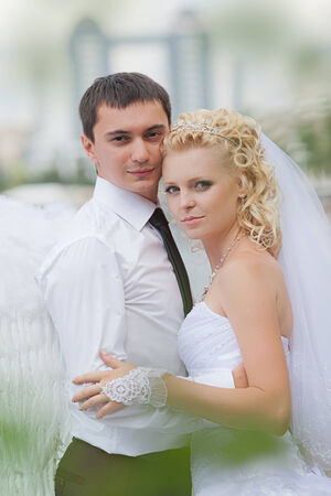 groom and bride on walk in their wedding dayの写真素材