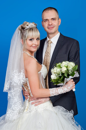 Bride and groom portrait in studioの写真素材