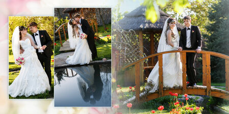 Collage - groom and the bride during walk in their wedding dayの写真素材