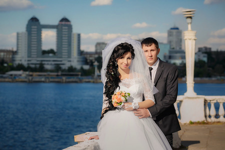 groom and the bride in their wedding dayの写真素材