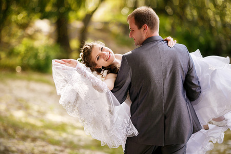 Bride and groom on a romantic momentの写真素材