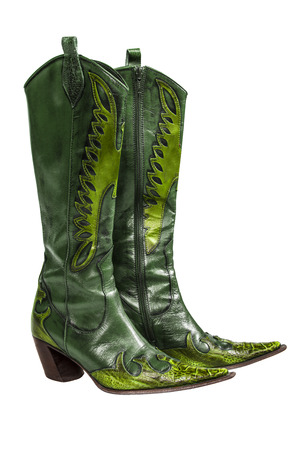 Green cowboy boots isolated on a white backgroundの写真素材