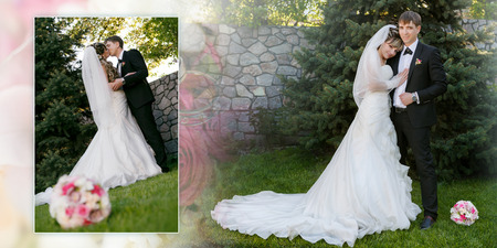 Collage - Bride and groom in the parkの写真素材