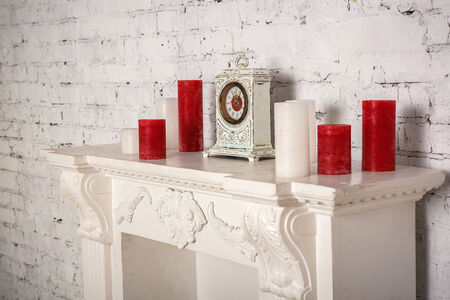 decoration with fireplace in the roomの写真素材