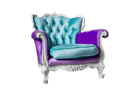 Violet and blue armchair isolated on the white backgroundの写真素材