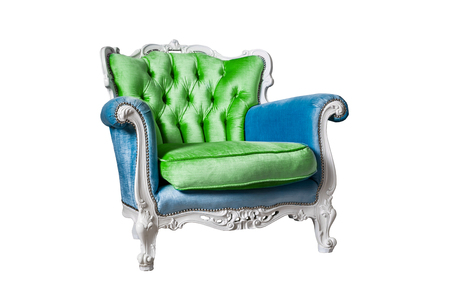Blue and green armchair isolated on the white backgroundの写真素材