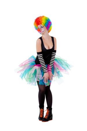 girl in clown wig isolated on white backgroundの写真素材