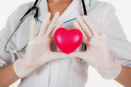 The doctor shows heart isolated on a white backgroundの写真素材
