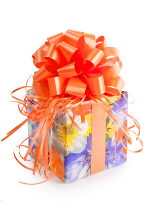 Box with a gift on a white backgroundの写真素材