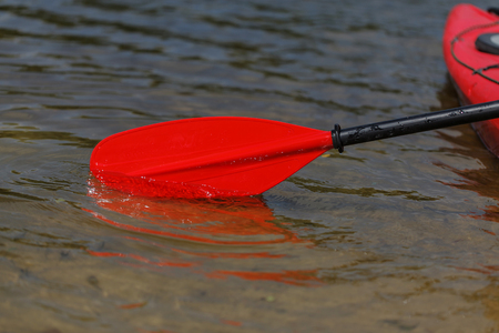 Red paddle for white water rafting and kayakingの写真素材
