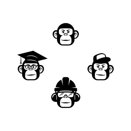 4 Monkeys head with different occupation