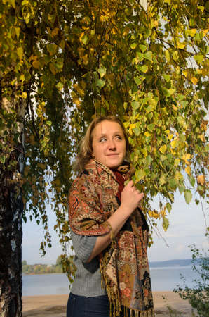 portrait of the woman autumn woodの写真素材