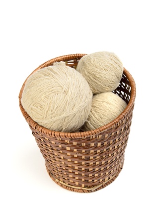 yarn hanks in a basketの写真素材