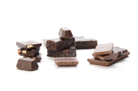 Chocolate bars stack isolated on white backgroundの写真素材