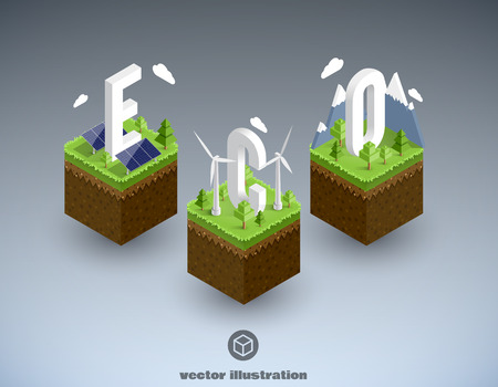 Illustartion of eco cubik minimal isometric conceptのイラスト素材