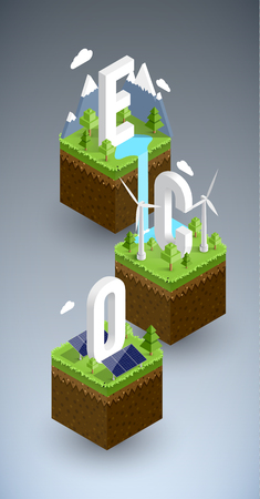 Illustartion of eco cubik minimal isometric conceptのイラスト素材
