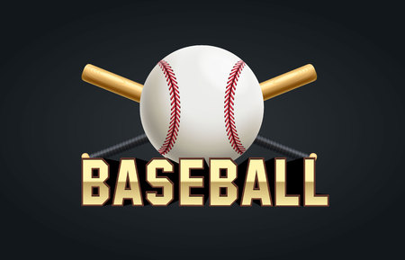 illustration of baseball bat and ball with text realistic objectsのイラスト素材